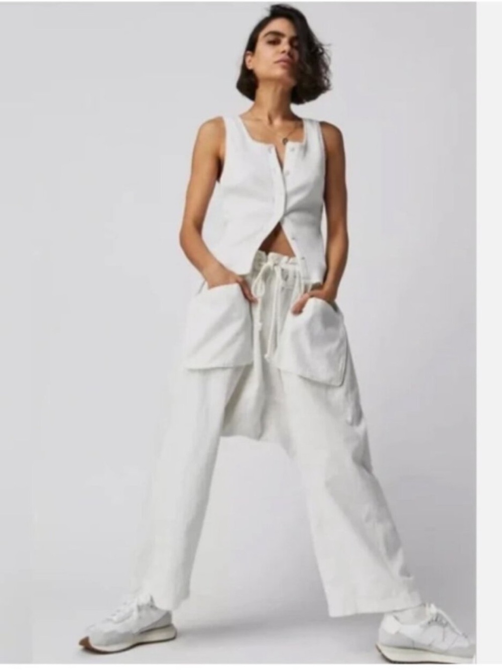 Oversized Runyon Wide-Leg Harem Pants. Paper bag waist. Back cinch detail